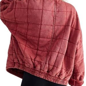 Free People Quilted Dolman Jacket in Deep Red